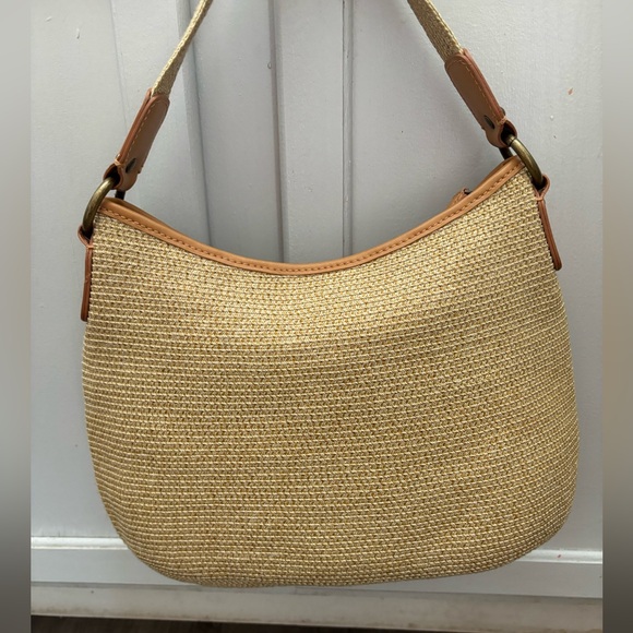 Talbots Women’s Handbag Shoulder Bag Tan woven Tweed Medium - Picture 3 of 14